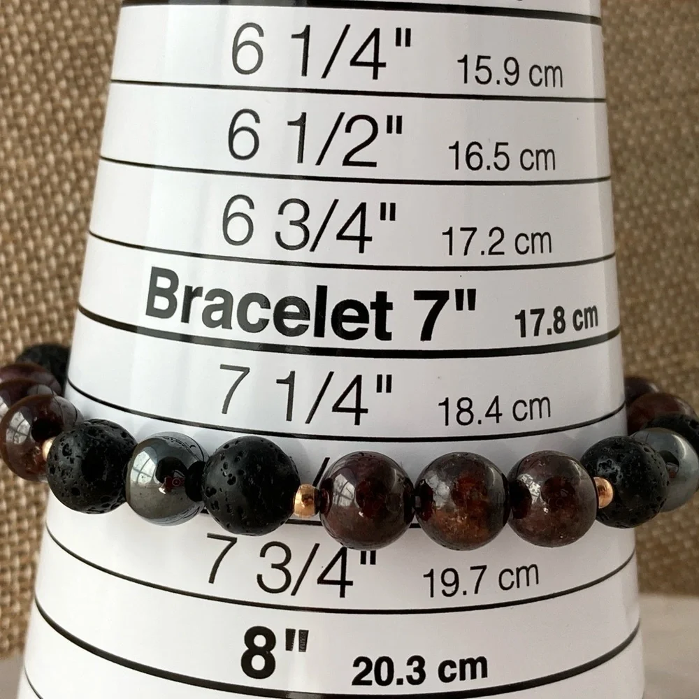𝅺Garnet and Lava Stretch Beaded Bracelet